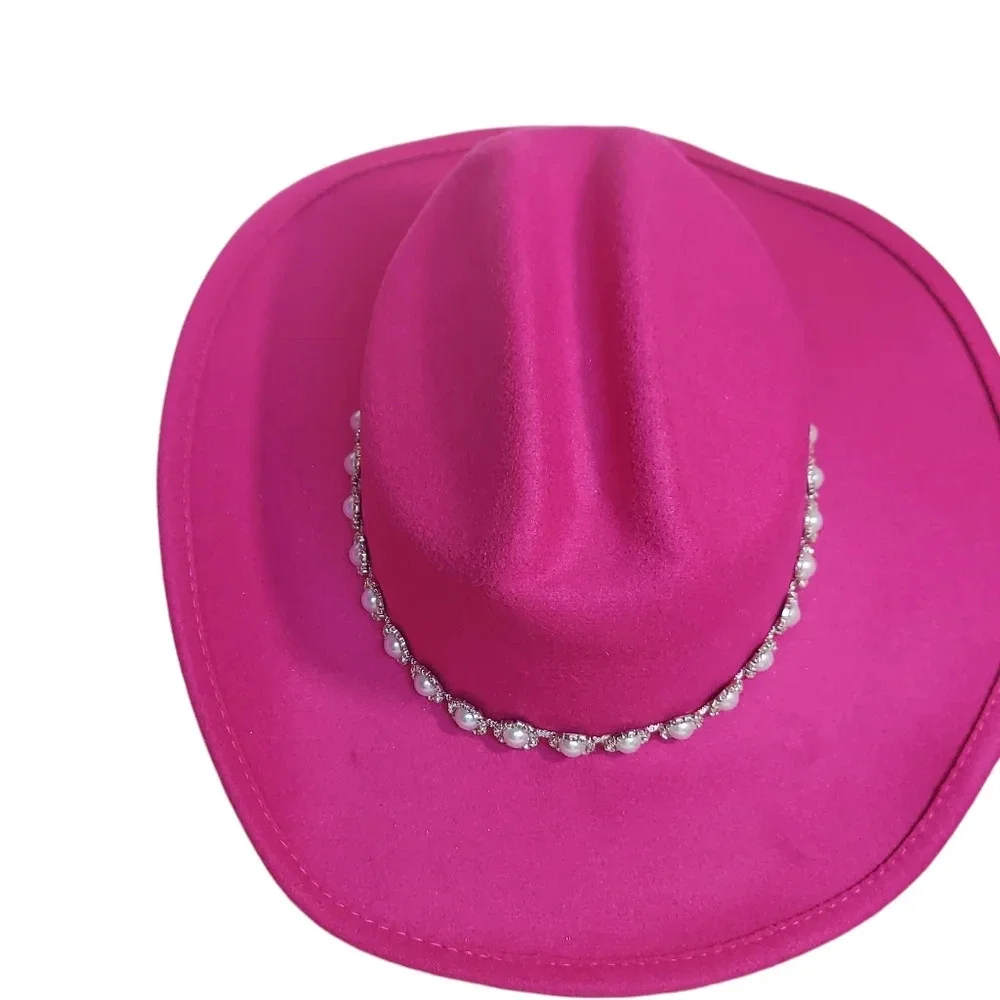 Fuschia‎ Bright Western Hat pearl trimmed hat band wide brim